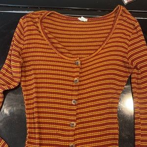Garage Knitted Long-sleeve Crop-top Orange and Red Striped